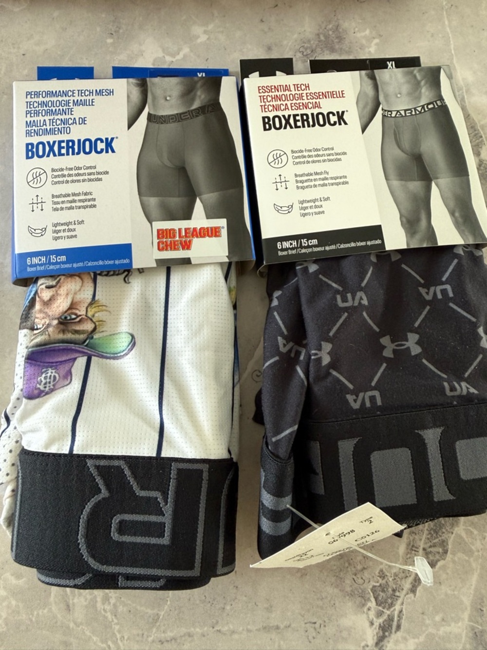 2 pairs UnderArmour Boxerjock Performance Tech Mesh Boxer Briefs - White & black